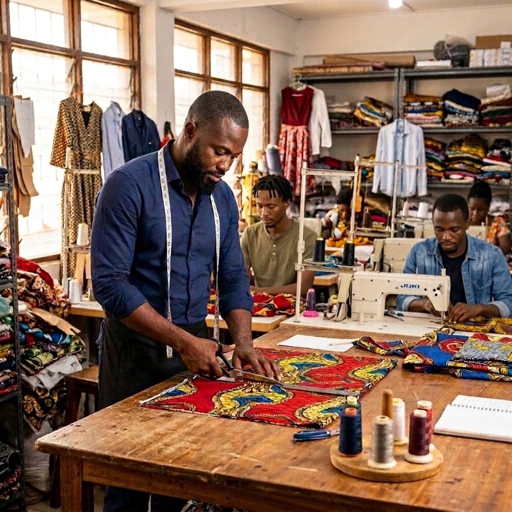 Maître tailleur professionnel prenant les mensurations d'un client dans un atelier de confection moderne
